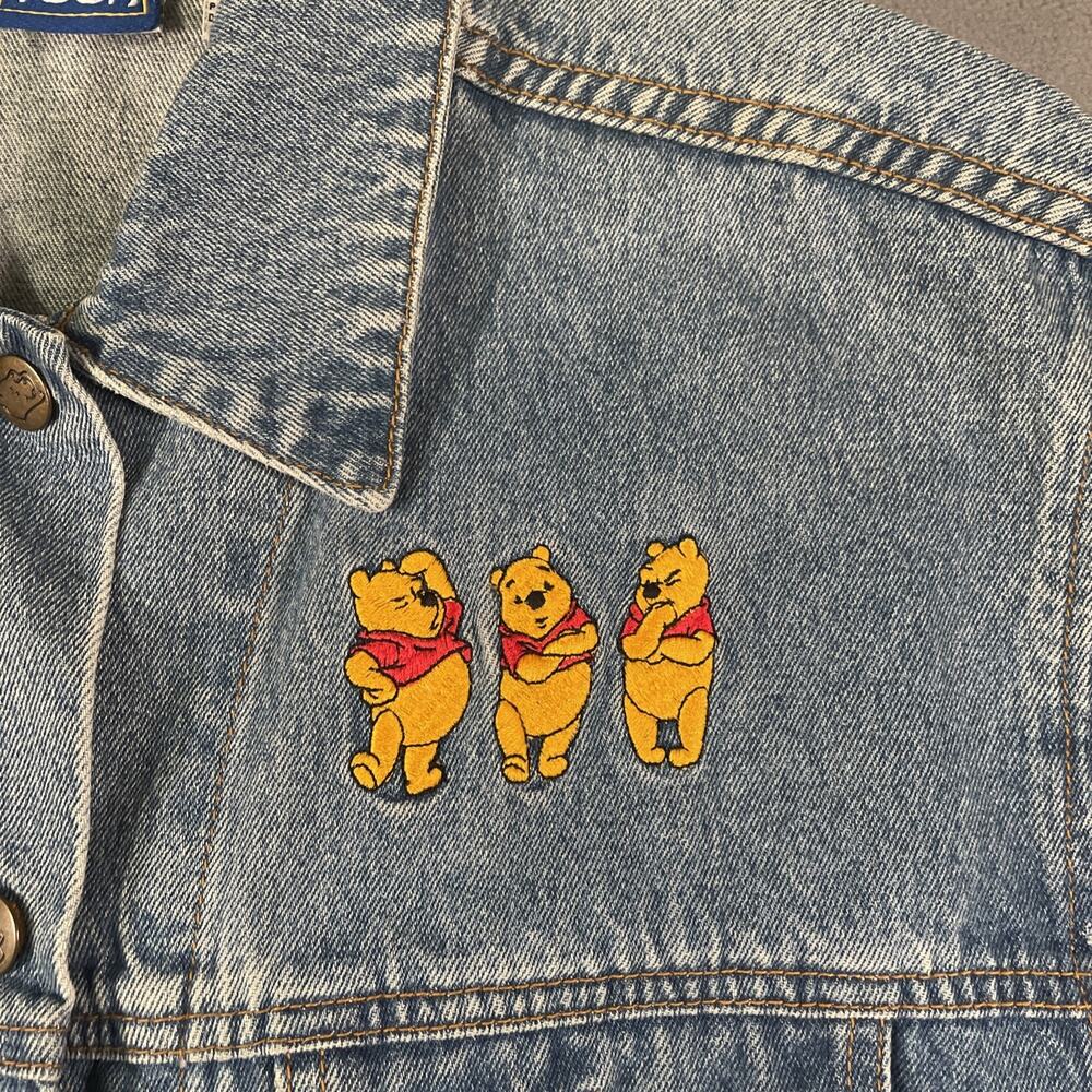 Vintage Winnie The Pooh Denim Jacket Men L Blue Jean Biker Trucker Retro Disney - Picture 5 of 12